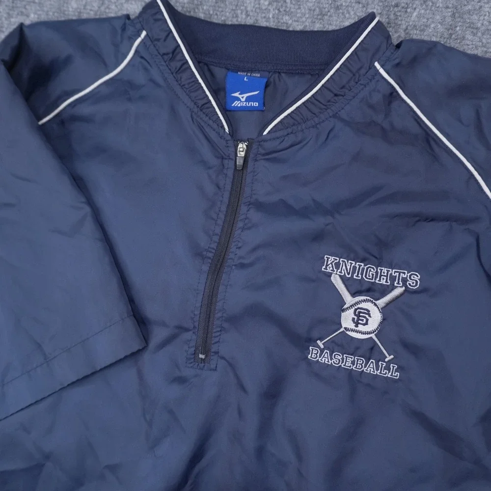 Mizuno Windbreaker Pullover Men Large Navy Blue Knights Baseball SF Short Sleeve